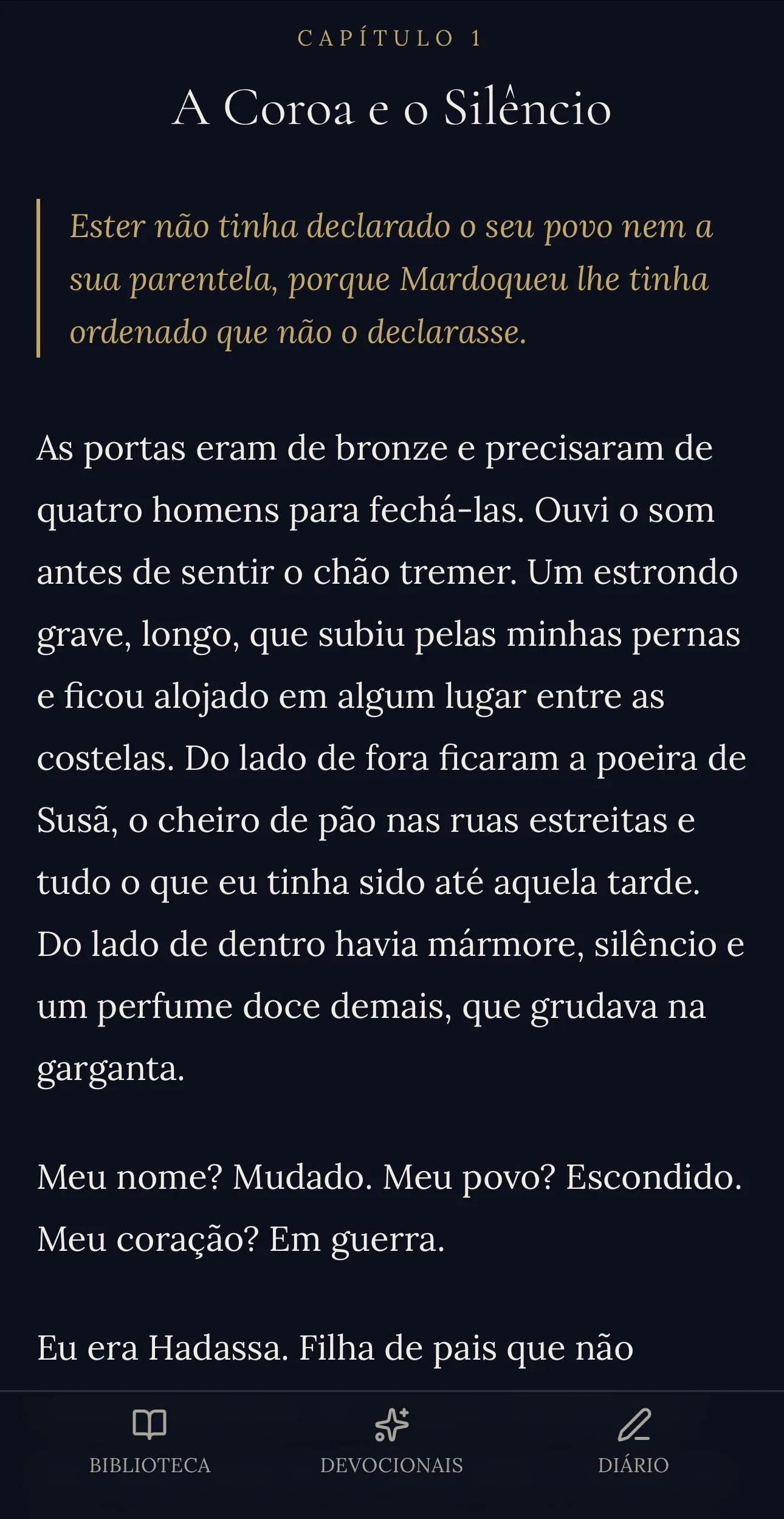 Tela de leitura de um capítulo